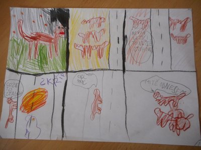 Děti z 2.B píší příběhy a kreslí k příběhu komiks